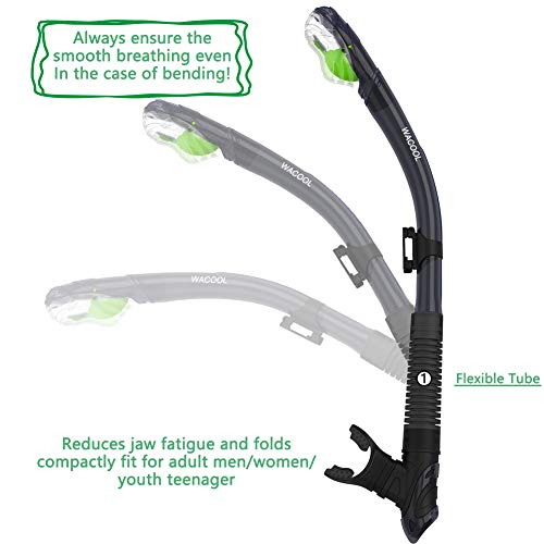 Wacool Dry Top Snorkel Tube Comfortable Mouthpiece One-Way Purge Valve With Buckle For Pool Open Water Scuba Lap Swimming Swimmer Training Diving Snorkeling (Black) #TOP4
