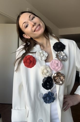 Image of Dainity Camellia Flower Brooch Pin for Women - Elegant Statement Pin for Coat, Scarf, Dress, Hat, Bag - Stylish Chic Accessory Gift for Her