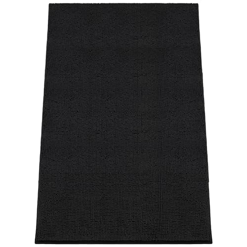 Image of Absorbent Dog Door Mat for Muddy Paws, 72 inch x 48 inch Chenille Indoor Mats for Entryway, Trap Dirt Front Door Mat Indoor Entrance Washable Non Slip Soft Black