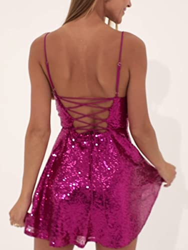 Image of FEORJGP Womens Sparkly Sequin Mini Dress Shiny Spaghetti Strap Short Dress Glitter Disco Slip Dresses Cocktail Party Clubwear