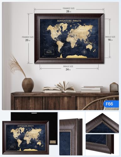 Image of IPIC - Personalized Framed World Map Painting for Wall Decor, Pinnable World Map to Mark Travels, Custom Artwork with Names, World Travel Map for Home, Office, Study, and RV, Ready to Hang