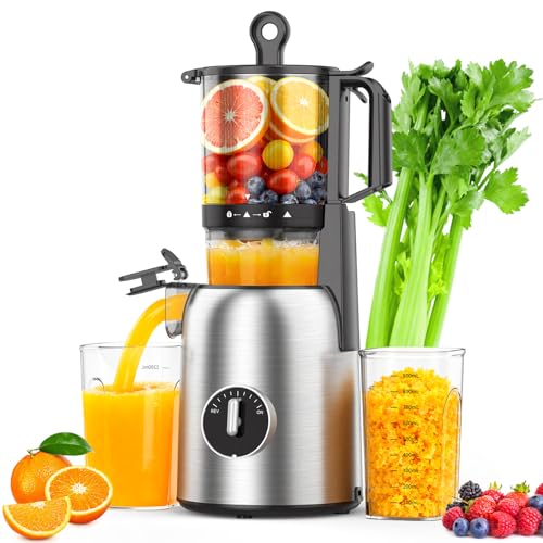 COWSAR COWSAR Cold Press Juicer, Juicer Machines with 5.4" Wide Feed Chute, High Juice Yield Slow Masticating Juicer, Quiet Motor Juice Extractor for Whole Fruits & Vegetables