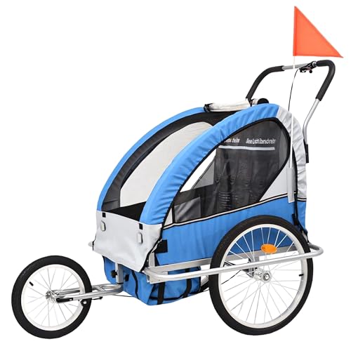Remolque para Bicicleta para Niños Jog/Ride, Barra de Remolque de Acero Inoxidable, Sujeciones de 5 Puntos, Amplio Espacio de Carga(Blue 3)