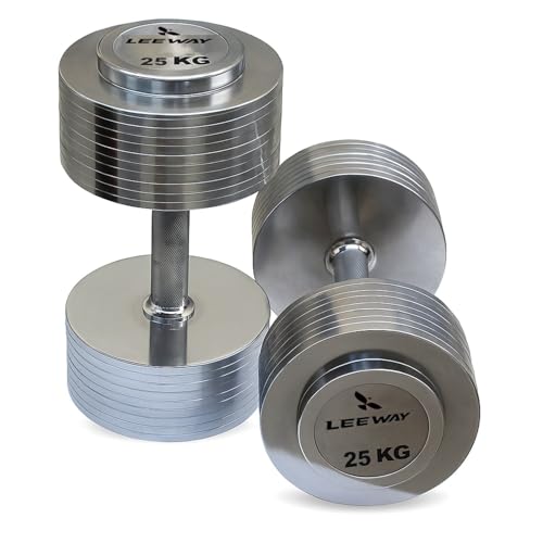 Image of Leeway Steel Dumbbell Set 25 Kg x 2 | Chrome Dumbbells for Home Gym | Rust-Resistant Non-Slip Grip | Strength Training Metal Dumbbell Set | Iron Dumbell | Round Dumble | (25kg X 2 = 50kg Chrome)