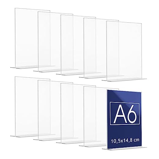 Danieli | Espositore Porta Menu da Tavolo 10 Pezzi 10x15 cm | Portalistino A6 Acrilico Trasparente Con Base a T | Porta Menu, Porta QR Code da Tavolo e Porta avvisi