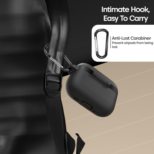 Image of Sounce Earphone Case Cover Compatible with Airpods Pro 3 / 3rd Generation TWS Soft Silicone Skin Case Cover Shock Absorbing Protective Case with Keychain [Front LED Visible] - Black
