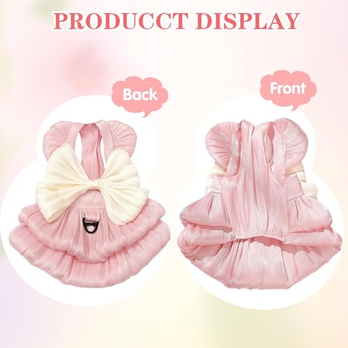 Yaopelky Hund Prinzessin Kleid für kleine Hunde Katze Schleife Kleid mit D-Ring Hund Mädchen Hochzeit Kleidung niedlichen Welpen Tutu Rock Doggy Sommer Kostüm,Größe S(3.3-2.5kg),Rosa