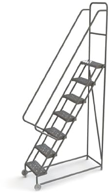 Tri-Arc KD107166 7-Step Tilt and Roll Industrial & Warehouse Steel Ladder with Perforated Tread, 16-Inch Wide Steps