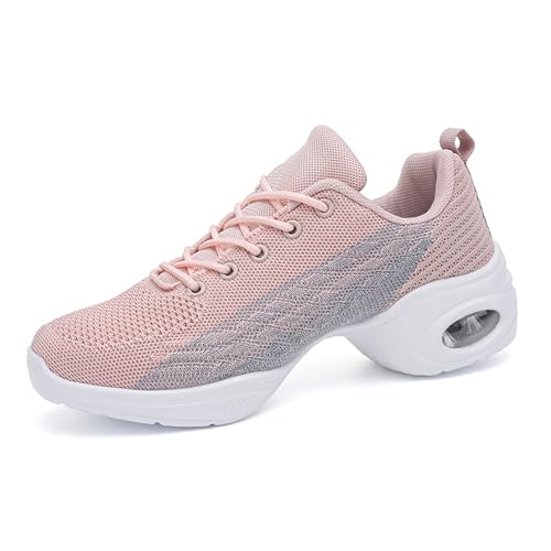 Dance Shoes for Women Jazz Shoes Split Sole Dance Sneakers Lace-up Air Cushion Jazz Sneakers Breathable Modern Dance Shoes Platform Walking Dance Shoe