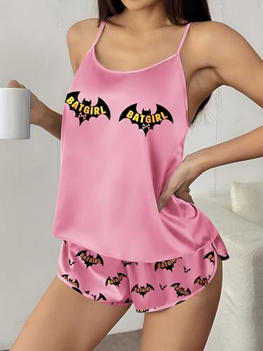 Image of Ekouaer Silk Pajamas Set for Women Satin Backless Lingerie Pjs Cami Top and Shorts Nightwear