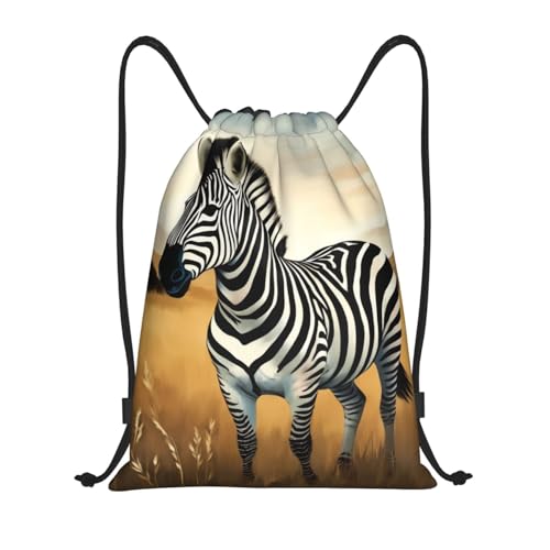 Zebra Wild Animal Drawstring Backpack Lightweight Sports Gym Bag With Adjustable Shoulder Straps For Fitness Yoga Travel Soccer Volleyball Medium