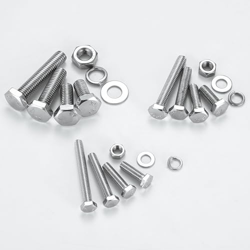 408 Pcs Hex Bolts and Nuts Set, M5 M6 M8 Machine Bolts and Hex Nuts and Lock Washers and Flat Washers Assortment Kit, Stainless Steel Full Thread Bolts with Spring Washers