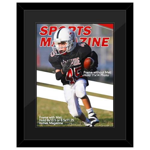 OMISHE Sports Magazine Frame Fit 8.0x10.5 or 8.5x11.25 inch Magazine Display 1 Pack Magazine Frame for Wall Black Black Mat