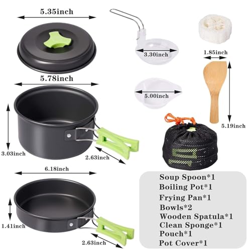 Image of BYRM Camping Cookware Mess Kit with Gas Stove for Backpacking Gear - Camping Cooking Set - Camping Pots and Pans Set - Backpacking Stove /Portable Stove Compatible - Camp Kitchen Equipment