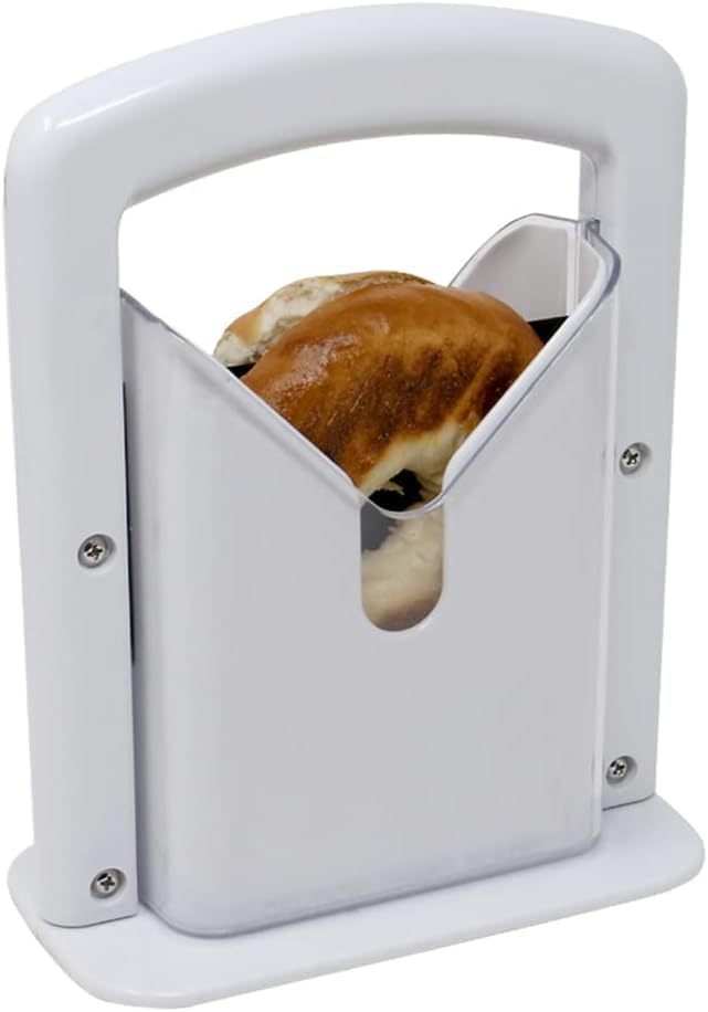 DHVYANT MART Stainless Steel Bagel-Muffin Slicer Smooth & Non-Slip Silicone Base for Perfect Slices Ideal for Home Kitchen-Hotel-Restaurant Fits Bagels up to 2" Thick and 4.5" Diameter Pack of 1