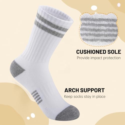 Comfoex 10 Pairs Boys Crew Long Athletic Socks for 4-6 6-8 8-10 Years Old Kids Calf Sports Half Cushioned3
