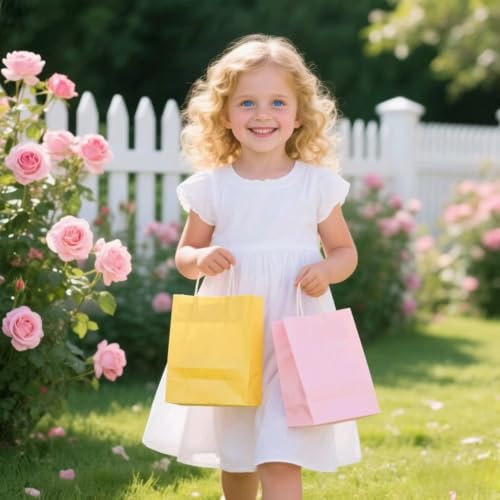 24stk Bunte Papiertüten mit Henkel - 21 x 15 x 8 cm, Bunte Kraftpapier Partytüten, 12 Farben kleine Geschenktüte, Geschenktüten, Kraftpapiertüte, DIY Adventskalender