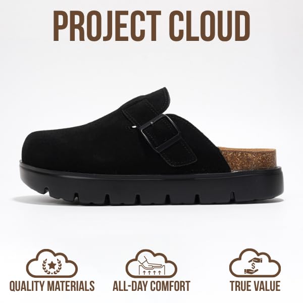 Project Cloud Genuine Leather Platform Clogs for Women Footwear - Memory Foam Arch Support Cork Footbed Casual Shoes & Mules for Women 2025 (Benton Chunky)
