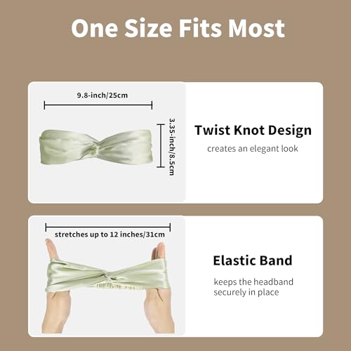 Image of ZLYC Mulberry Silk Headband for Women's Hair, Solid Avocado Cream