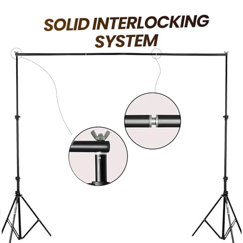 Image of HIFFIN Heavy Duty 10ft x 14ft Studio Background Stand Kit for Backdrop Photography & Videography, Adjustable Background Support System, Compatible with Paper Backdrop & Chain Pulley System, Carry Bag