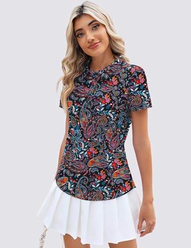 Image of TFSDOD Womens Golf Polo Shirts Collared Short Sleeve T Shirt Lightweight Moisture Wicking Polo Casual 3 Buttons Outfits