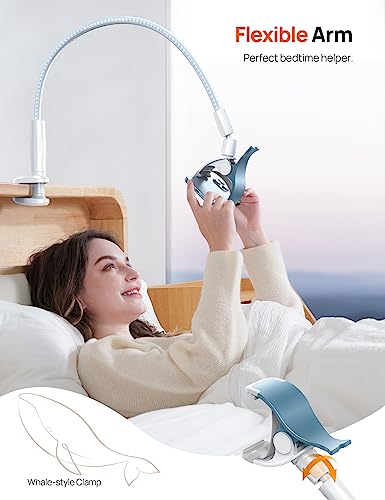 Image of Aomiker Gooseneck Phone Holder for Bed - [Upgrade Nylon Braid] 38 inch Flexible Lazy Arm Clip, 360 Adjustable Overhead Phone Mount for iPhone 16 15 14 13 12 11 Pro Max Mini Plus, 4-7 inch Cellphone - White