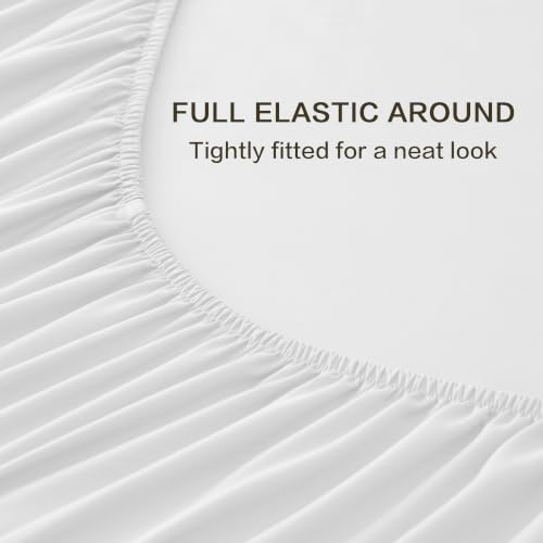 Image of Andency Sateen Sheets Set, 100% Viscose Derived from Bamboo, Hotel Luxury Silky & Cooling for Hot Sleepers, Deep Pocket Up to 16 inch, White Queen