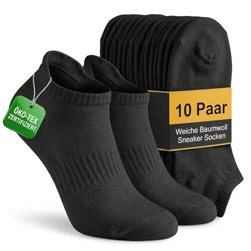 Cozita Sneaker Socken Damen und Herren 10 Paar Kurze Socken Atmungsaktive Baumwoll Sportsocken für Fitness Reisen & Alltag Schwarz