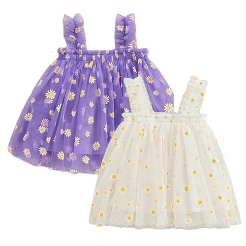 Image of TotzTouch Baby Girls Knee-Length Dress | Frock Cami Strap Flared Printed Net Sleeveless Gown
