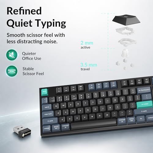 Image of Keychron B33 Wireless Keyboard, Premium TKL Scissor Switch Keyboard with Tri-Mode Connectivity, Programmable via Launcher, for Mac Windows Linux (Quieter)