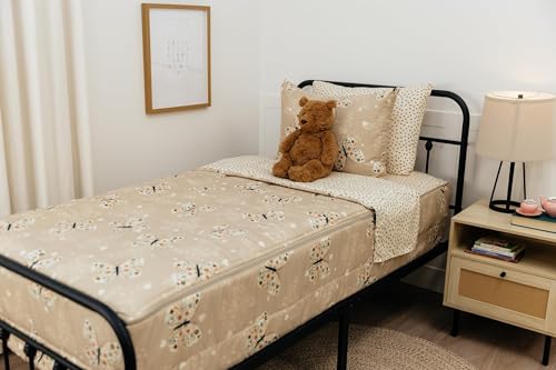 Beddy's Butterfly Themed Durable Zipper Bedding for Kids, Bed in a Bag, Beige Sheets & Comforter with Butterflies, Hearts & Floral Design, Includes Pillowcase & Pillow Sham, Easy to Make & Wash