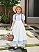 Pioneer Dresses for Girls Colonial Prairie Dress Girls Short Sleeves 1800s Pilgrim Costume with Apron and Bonnet Blue 6-7Y