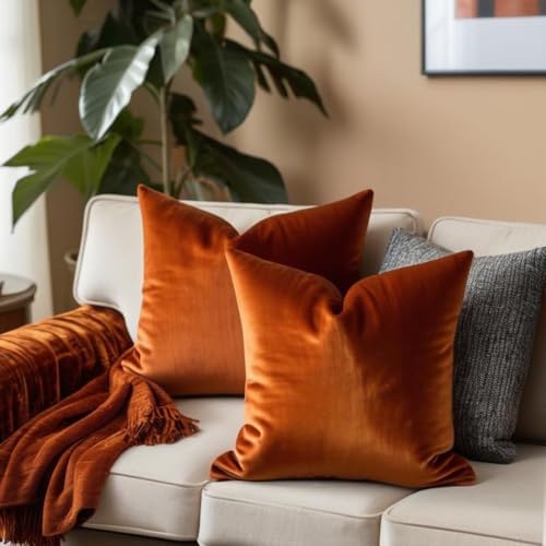 Burnt Orange Throw Pillow Covers 20x20 Set of...