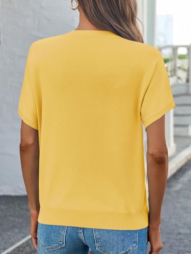 Image of Saodimallsu Women's Short Sleeve Crew Neck Knit Pullover Sweater | Casual Basic, Crew Neck, Loose Knit Pullover, Summer Lightweight