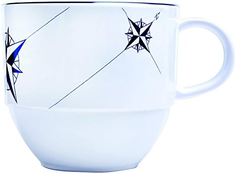MB Coastal Designs Northwind Nautical Shatter Proof Tea Cup and Saucer, Navy Blue/White, Set of 6