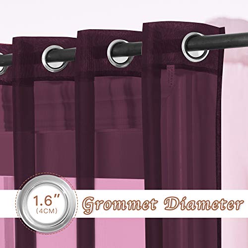 Image of NICETOWN Voile Red Sheer Curtains 84 Inches Long, Grommet Airy & Lightweight Window Draperies Translucent Elegant Panels for Living Room /Bedroom, Burgundy Red, W54 x L84, Set of 2