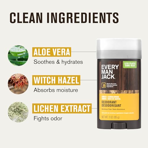 every man jack amber  sandalwood mens deodorant - stay fresh with aluminum free deodorant for all skin types - odor crushing long lasting with naturally derived ingredients - 3oz 2 pack