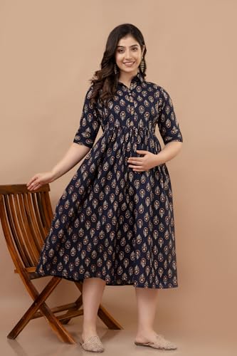 Image of Maternity Feeding Anarkali Kurti Dress for Women | Cotton Nursing Kurta with Both Side Zippers | Pregnancy & Nursing Wear | Comfortable Ethnic