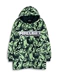 Minecraft Creeper Boys Green Blanket Hoodie | Cosy Fleece Pullover for Lounging & Comfort Wear | Long Sleeve Hooded Loungewear for Kids Merch