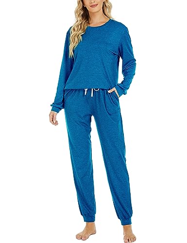 Image of LOCUBE Women's Pajama Set Soft Comfy 2-Piece Long Sleeve Lounge Sleepwear with Drawstring Pants and Pockets