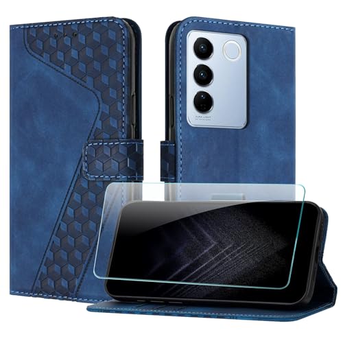 JayModCase Funda para Vivo V27 5G/V27 Pro 5G, PU Piel Flip Carcasa con [Vivo V27 5G Protector de Pantalla] Cierre magnético Soporte Plegable Tarjetas y Cartera (Azul)