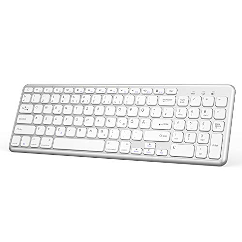 OMOTON deutsche Bluetooth Tastatur für iPad 10.2 / iPad Pro 11,iPad 2018/2017,iPad 5/4/3/2,iPad Air 2/1,iPad Pro 10.5,iPad Pro 12.9,iPad mini,iPhone Handy,QWERTZ Layout mit Nummernblock,Kompakt,Silver