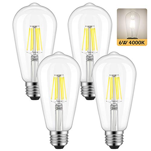 ST58 Vintage Edison LED Bulb 60 Watt Equivalent, Daylight White 4000K, Kohree 6W