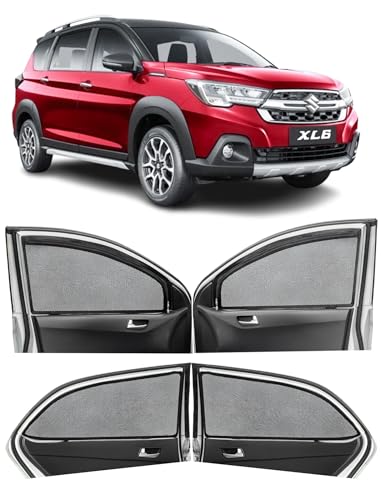 Image of Autofact Magnetic Car Sunshades Compatible with Maruti XL6 (2019 to 2024) (Set of 4) - Easy Installation, UV Protection, Keeps Car Cool (Front 2 with Zippers for Easy Access, Rear 2 Without Zippers)