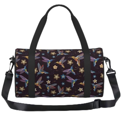 Bolsa deportiva unisex y mochila de viaje con flores bordadas de colibríes