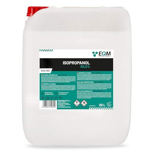 EQM - ECO-301 - Alcohol Isopropílico 99,9% - 20L - Isopropanol - Limpieza componentes electrónicos, objetivos y pantallas - Limpieza de resinas en impresión 3D - Limpiacristales y desengrasante