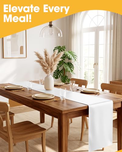 Image of Niuara White Plastic Table Runner Party Decorations, Disposable, 4 Pack | Thanksgiving Decor, Wedding & Holiday Events, Water & Oil Resistant, 14 x 108 Inch