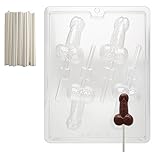 Cybrtrayd 45St25-XX511 Medium Pecker Pop Chocolate Candy Mold with 25 Lollipop Sticks, 4.5-Inch
