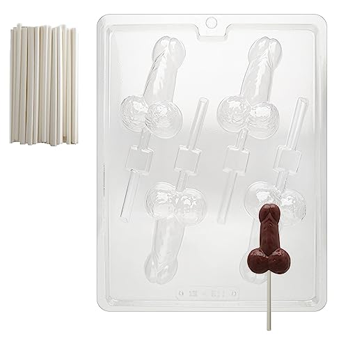Cybrtrayd Medium Pecker Pop Chocolate Candy Mold with 25 Lollipop Sticks, 4.5-Inch
