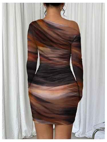 Image of RoseSeek Women's Off Shoulder Ombre Tie Dye Bodycon Dress Long Sleeve Slim Fit Pencil Mini Dresses